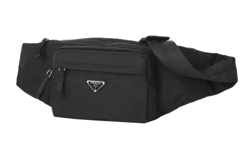 PRADA Zip Closure Nylon Sling Bag, Fanny Pack Men's Black