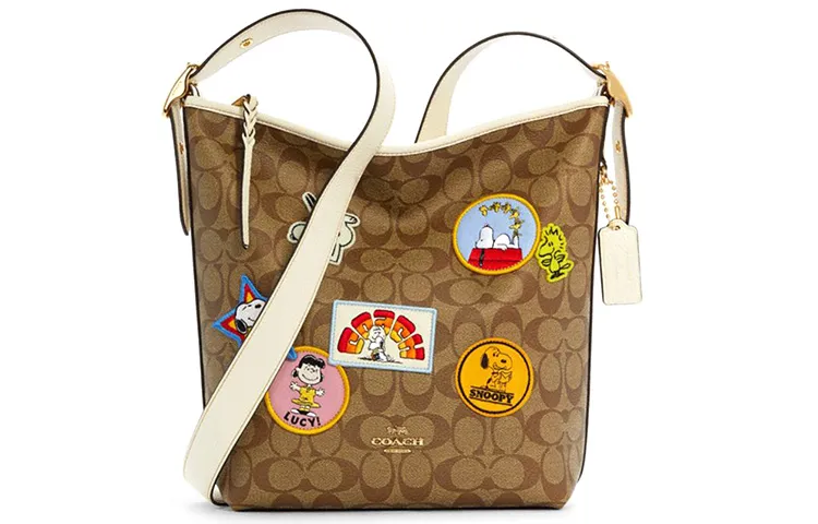 COACH X Snoopy Collaboration Artificial Leather Crossbody Bag, Shoulder Bag Women's Khaki