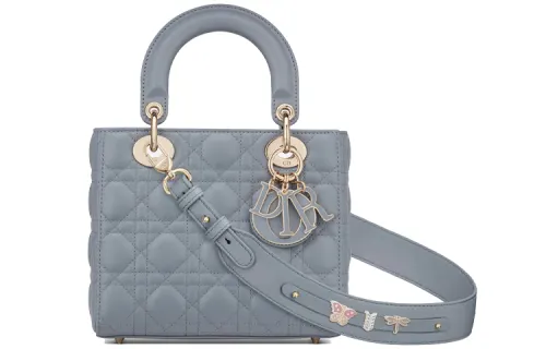 DIOR Lady Dior Sheepskin Handbag, Portable Crossbody Bag, Shoulder Bag Small Women's Powder Blue
