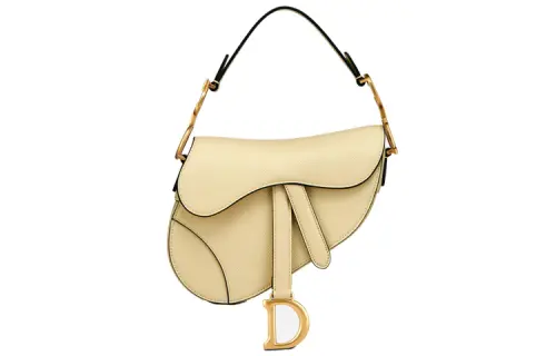 DIOR Grained Calfskin Saddle Bag Handbag Mini Women's Light Yellow