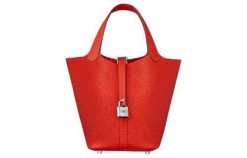 HERMES Picotin Lock Clemence Bullock Leather Basket Bag, Bucket Bag, Handbag 18 Women's S5 Rouge Tomate Tomato Red