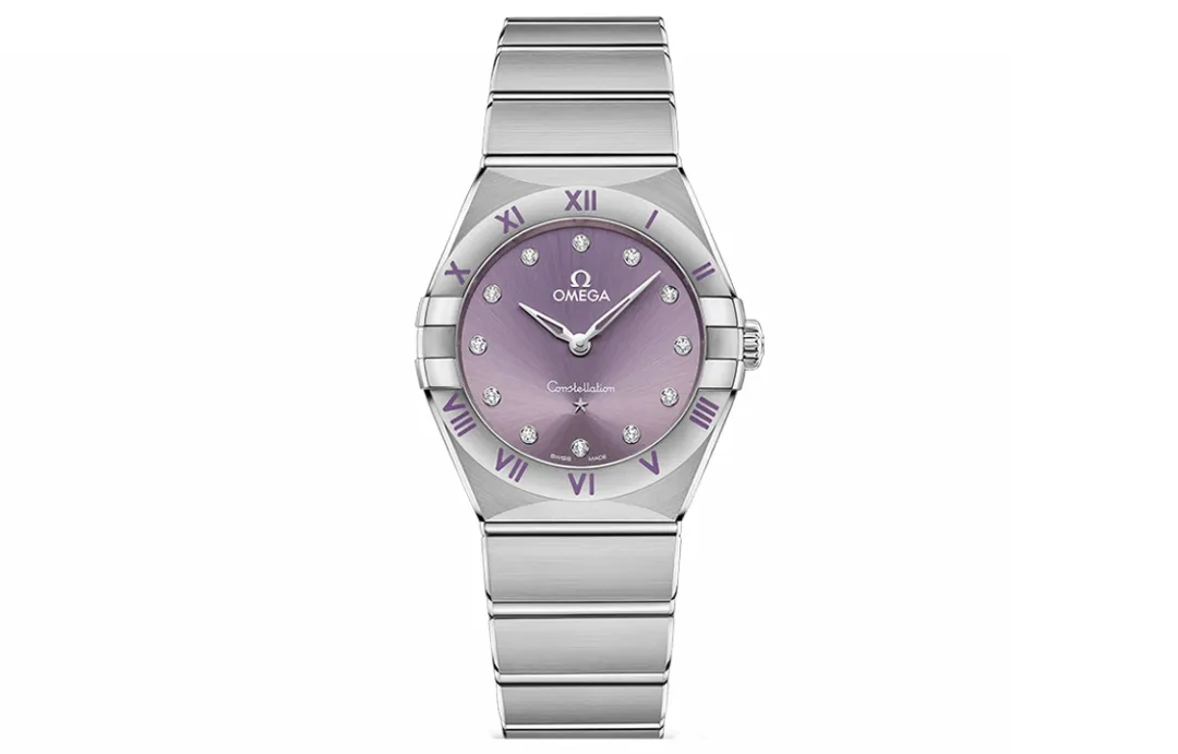 OMEGA Quartz Movement 30m Waterproof Women's Watch 28mm Purple Watch Dial Stainless Steel Watchband