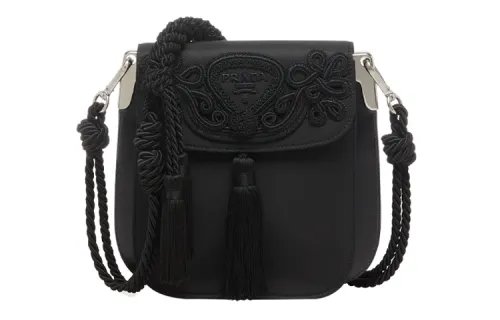 PRADA Detachable Strap Nylon With Leather Trim Crossbody Bag, Shoulder Bag Women's Black