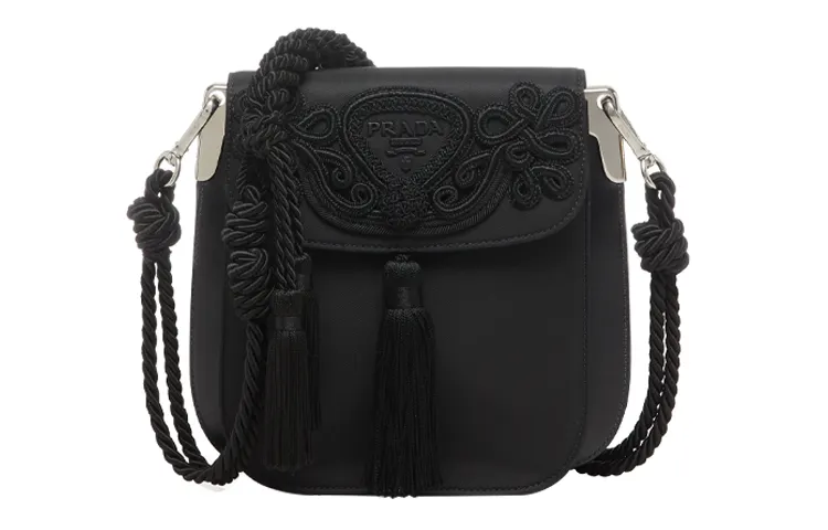 PRADA Detachable Strap Nylon With Leather Trim Crossbody Bag, Shoulder Bag Women's Black