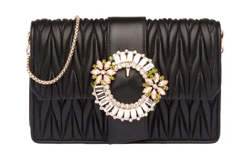 MIU MIU Wander Pleated Soft Sheepskin Handbag, Shoulder Bag Women's Black