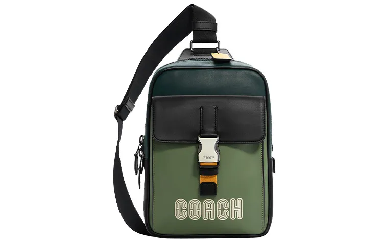 COACH Track Leather Crossbody Bags Large Men's Black & Green