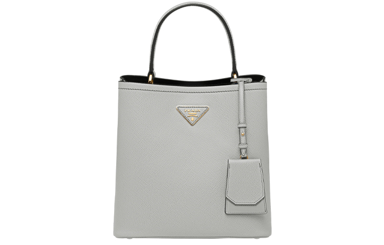 PRADA Panier Saffiano Leather Shoulder Bag, Handbag Medium Women's Cloud Gray