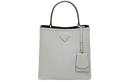 PRADA Panier Saffiano Leather Shoulder Bag, Handbag Medium Women's Cloud Gray