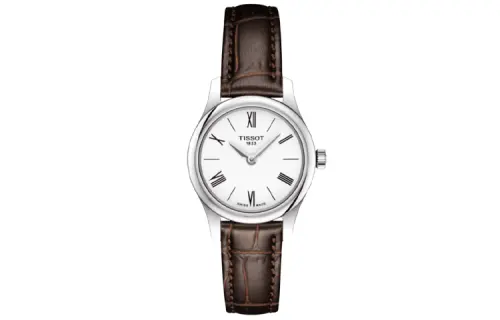 TISSOT Junya Collection Quartz Movement Women's Watch 25mm White Dial Stainless Steel Case Leather Strap