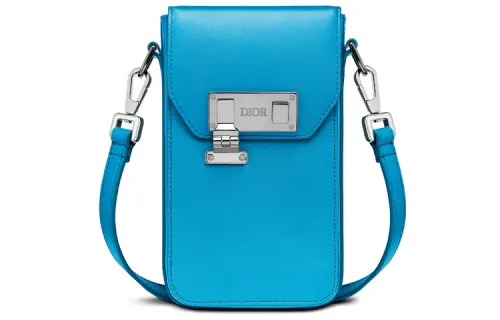 DIOR Lock Vertical Cow Leather Shoulder Bag, Crossbody Bag, Cell Phone Pouch, Clutch Regular Men's Light Blue