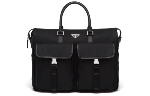 PRADA Saffiano Nylon And Saffiano Leather Handbag Men's Black