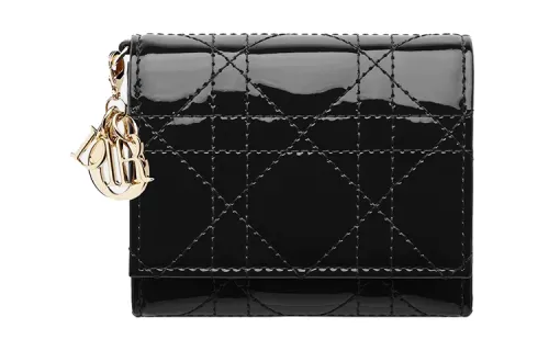 DIOR Lady Dior Calfskin Card Holder, Wallet Women's Black