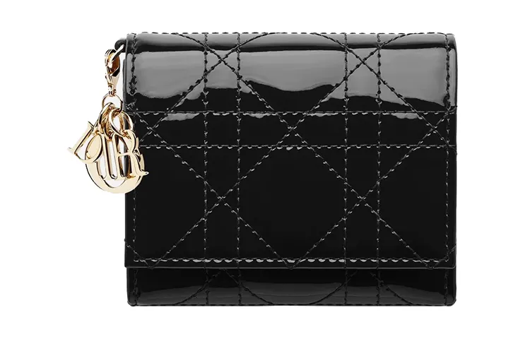 DIOR Lady Dior Calfskin Card Holder, Wallet Women's Black