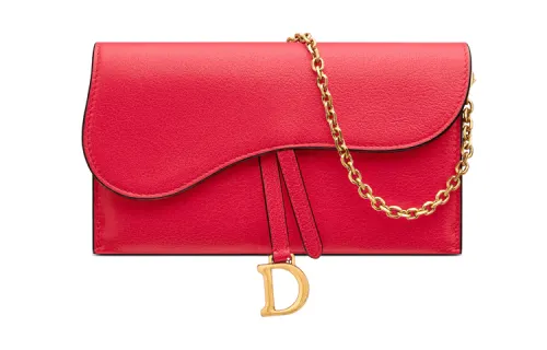 DIOR Saddle Chain Sheepskin Saddle Bag, Shoulder Bag, Crossbody Bag Wallet Women's Red