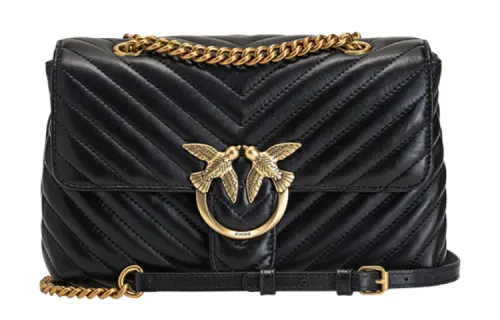 PINKO Puff Sheepskin With Cow Leather Crossbody Bags Women's Black