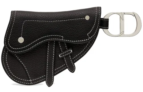 DIOR Saddle Calfskin Coin Key Pouch Unisex Black