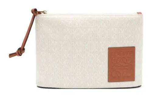LOEWE Embossed Cow Leather Patch Clutch Women's White