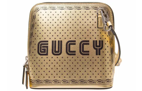 GUCCI Leather Dome Bag, Portable Crossbody Bag, Shoulder Bag Unisex Gold