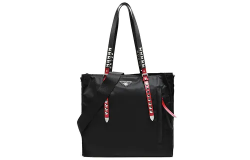 PRADA Zip Closure Fabric One Shoulder Handbag Women's Black