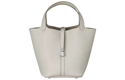 HERMES Picotin Lock Clemence Bullock Leather Basket Bag, Bucket Bag, Handbag 22 Women's 8L Beton Concrete Gray