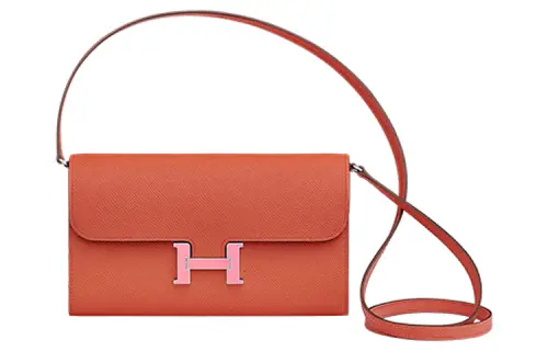 HERMES Constance To Go Epsom Leather Crossbody Bags Women's Rose Brown