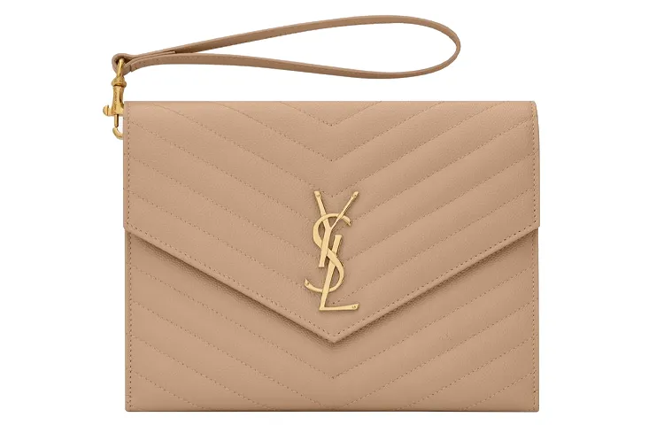 SAINT LAURENT Leather Clutch Regular Women's Dark Beige