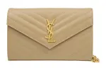 SAINT LAURENT Monogram Cow Leather, Leather Chain Wallet, Shoulder Bag, Crossbody Bag Women's Light Brown/Beige