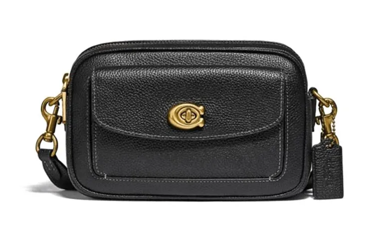 COACH Willow Grain Leather Camera Bag, Shoulder Bag, Crossbody Bag Small Women's Black