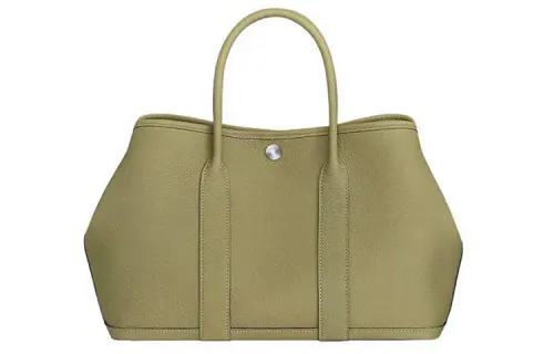 HERMES Garden Party Negonda Calfskin Handbag 30 Women's 1C Poussiere Dusty Brown/Cardamom Green