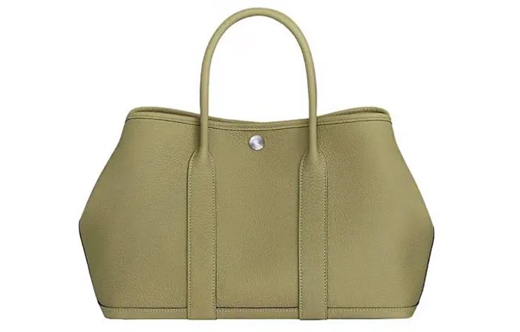 HERMES Garden Party Negonda Calfskin Handbag 30 Women's 1C Poussiere Dusty Brown/Cardamom Green
