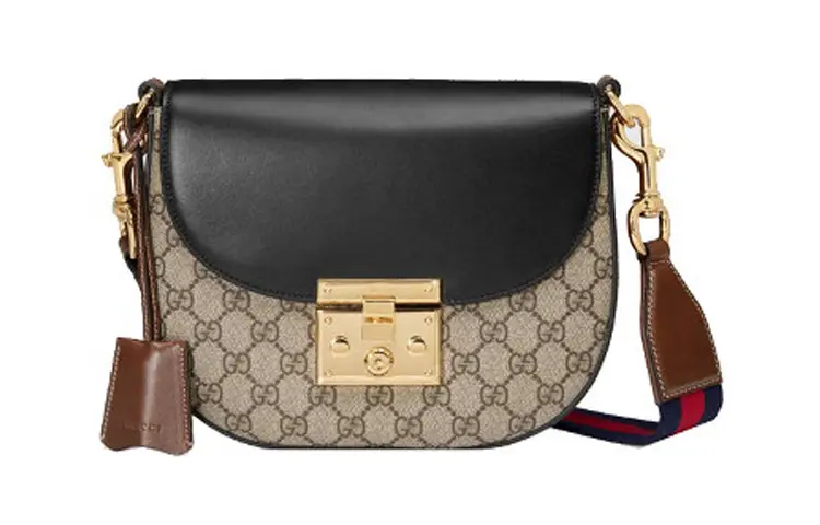 GUCCI Padlock Canvas With Leather Saddle Bag, Crossbody Bag, Shoulder Bag Medium Women's