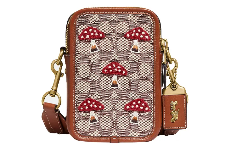 COACH Rogue Canvas With Leather Crossbody Bags Mini Women's Caramel Brown