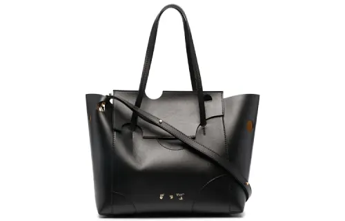 OFF WHITE Burrow Leather Tote Bag, Shopping Bag, Crossbody Bag, Handbag Women's Black