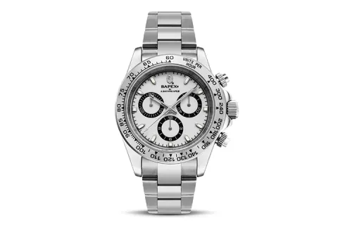 A BATHING APE Quartz Movement Stainless Steel Strap Watch Men's Watches White 1H70 182 027 SVXWH
