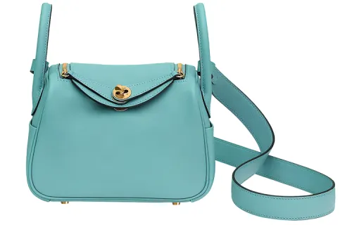 HERMES Lindy Swift Calfskin Handbag 19 Women's 3P Bleu Atoll Macaron Blue