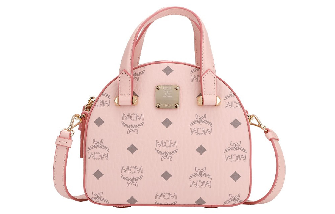 MCM Essential Visetos Origina Presbyopia printed half-moon leather shoulder crossbody handbag mini women's pink