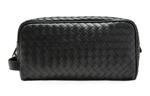 Bottega Veneta Woven Cow Leather Makeup Bag Handbag Regular Unisex Black