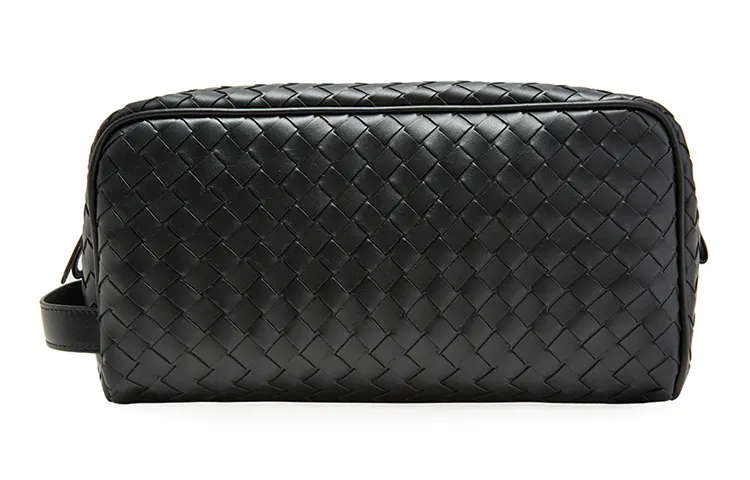 Bottega Veneta Woven Cow Leather Makeup Bag Handbag Regular Unisex Black