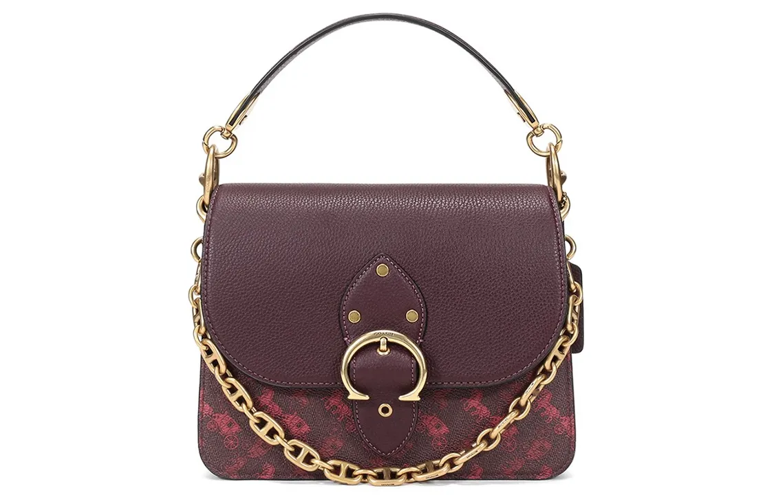 COACH Beat Coated Canvas With Leather Handbags Medium Women's Cranberry Color