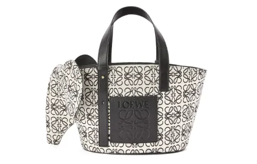 LOEWE Anagram Jacquard Fabric With Cow Leather Handbag Women's Black