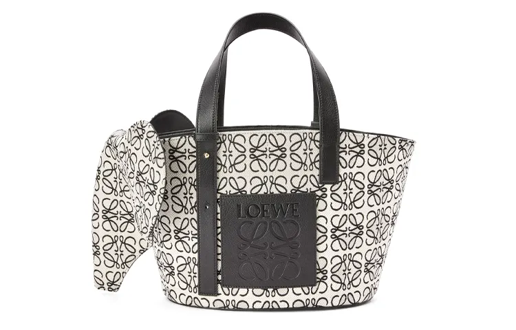 LOEWE Anagram Jacquard Fabric With Cow Leather Handbag Women's Black