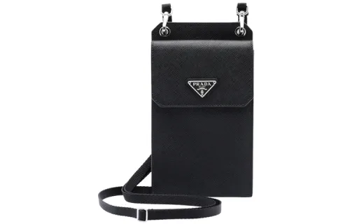 PRADA Saffiano Leather Coin Purse Camera Bag One Shoulder Crossbody Cell Phone Pouch Unisex Black