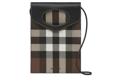 Burberry Leather One Shoulder Crossbody Cell Phone Pouch Men's Dark Birch Brown