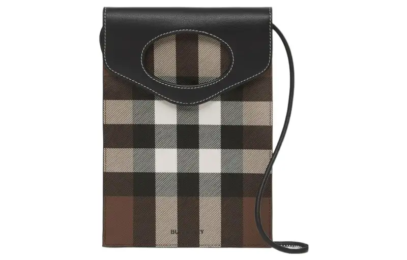 Burberry Leather One Shoulder Crossbody Cell Phone Pouch Men's Dark Birch Brown