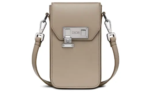 DIOR Lock Vertical Cow Leather Shoulder Bag, Crossbody Bag, Cell Phone Pouch, Clutch Men's Beige