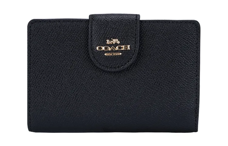 COACH Corner Zip Leather Card Holder, Wallet Medium Women's Black