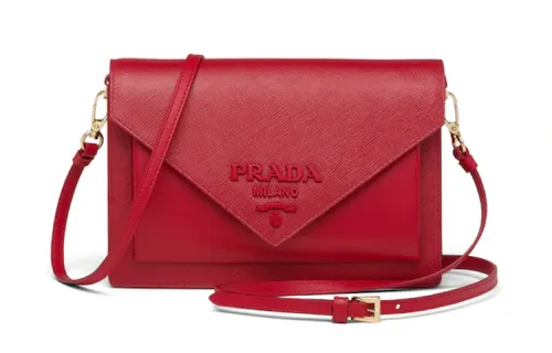 PRADA Saffiano Leather Envelope Bag, Shoulder Bag, Crossbody Bag Mini Women's Red