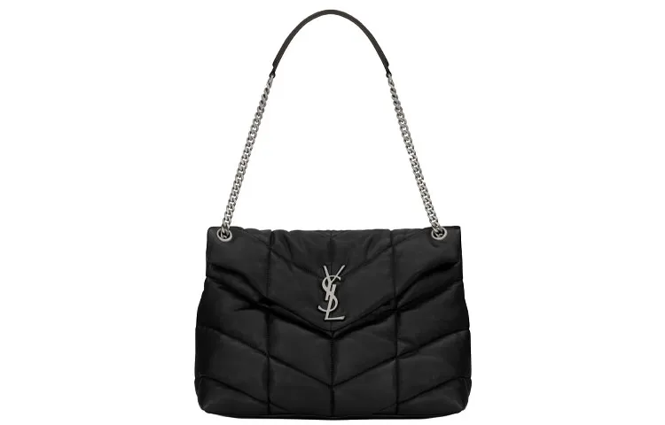 SAINT LAURENT LOULOUPUFFER Sheepskin Cloud Bag, Pillow Bag, Crossbody Bag, Shoulder Bag Medium Women's Black