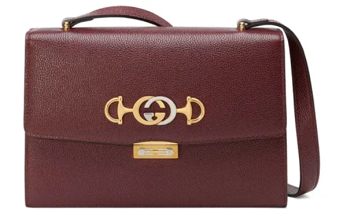 GUCCI Zumi Grain Leather Shoulder Bag, Crossbody Bag Small Women's Burgundy