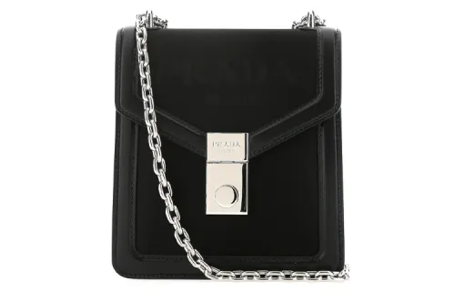 PRADA Leather Shoulder Bag Unisex Black